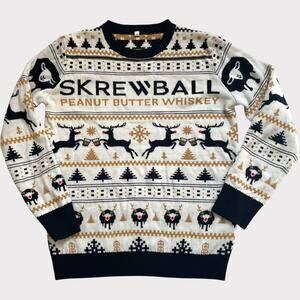 Skrewball Whiskey Sweater Holiday Christmas Drink Reindeer Peanut Butter Size M